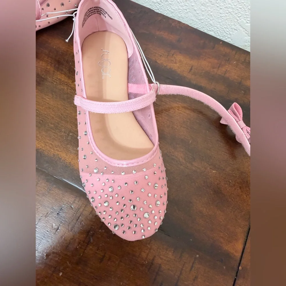 Sugar Flats Shoes Big Girl Size 4M – Pink with Sparkly Rhinestones & Bow